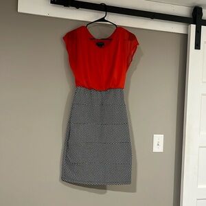 Red, Black, White Polka Dot Body Con Dress